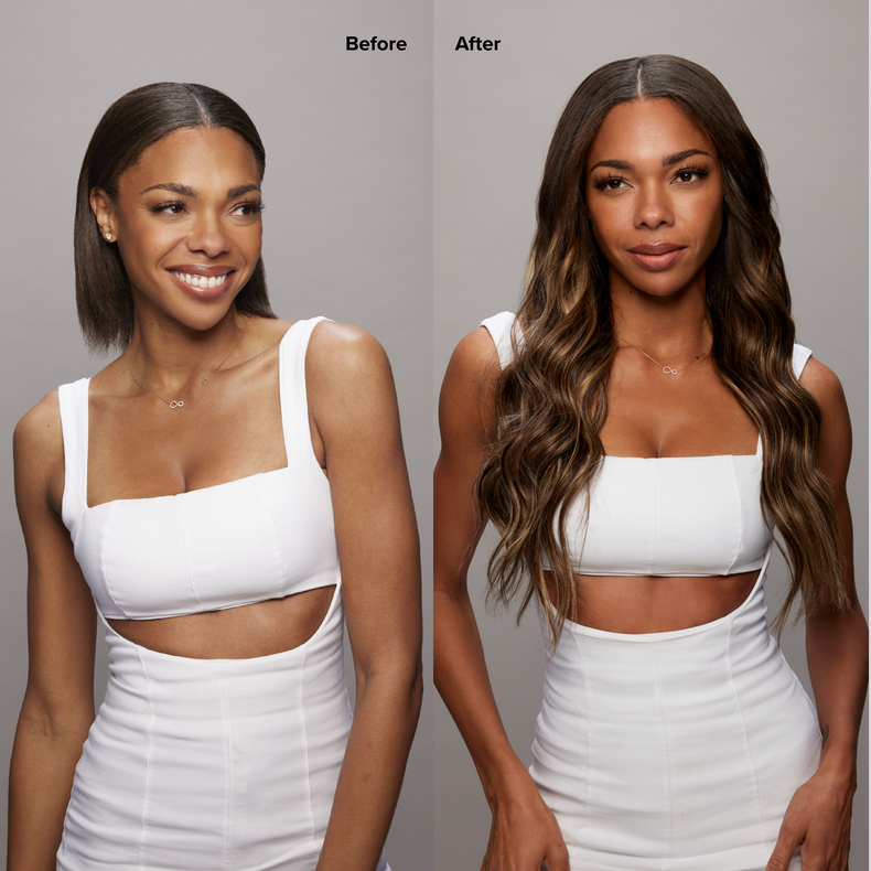 STRAIGHT SEAMLESS CLIP-INS - 4 Dark Brown with 7 Dark Blonde Balayage